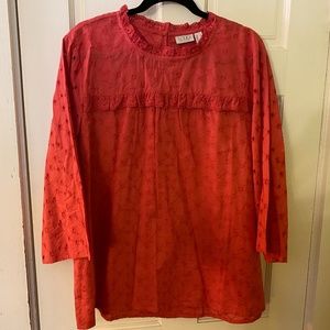 Logo Lori Goldstein red eyelet top NWOT size L